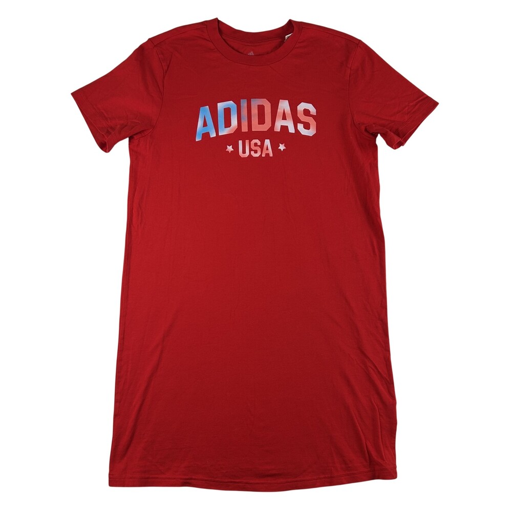 Adidas T-Shirt Dress Womens Small Red USA Graphic Cotton Jersey Casual Patriotic